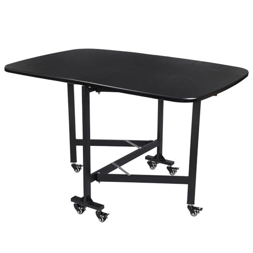 Ealtqund Klapptisch 3 Fach Verstellbarer Esstisch mit 6 Rollen, 100kg Tragkraft für Küche, Balkon & Garten, Schwarz,120x80cm von Ealtqund