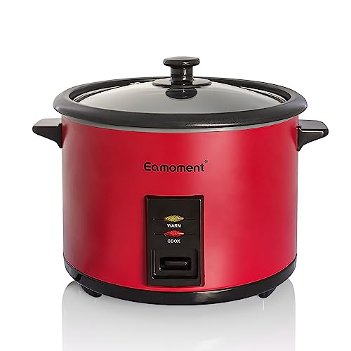 Eamoment ERC-10CRD1.8L | 700W Reiskocher & Schwarzer Dampfgarer Reiskochfunktionen,kochen 1-10 Personen Antihaftbeschichteter abnehmbarer Topf, Messbecher und Reislöffel, Rot,ERC-10CRD von Eamoment