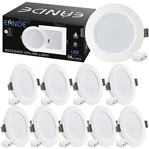 Eande 10er Set Einbaustrahler 230V 7W Ultra Flach Kaltweiß 6500K 600lm, LED Spots Einbauleuchten, Weiß Rund Einbauspots Panel, Einbautiefe 26mm, Einbauloch Ø 93-100mm, Außen Ø 118mm von Eande