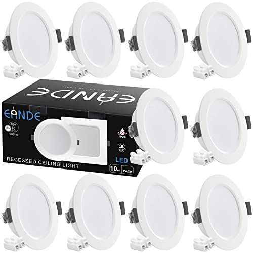 Eande 10er Set Einbaustrahler LED Flach 10W 144mm LED Spots 230v 6500K Kaltweiß 900lm Einbauleuchten Weiß Einbauspots Rund LED Panel, Einbauloch Ø 115-120mm,Einbautiefe 26mm von Eande