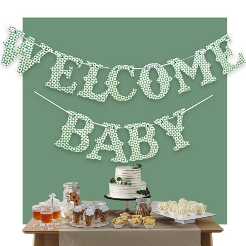 Eanjia Vorbespanntes Willkommens-Banner für Babyparty, 4,5 m, Schild für Babyparty, Party, Grün von Eanjia