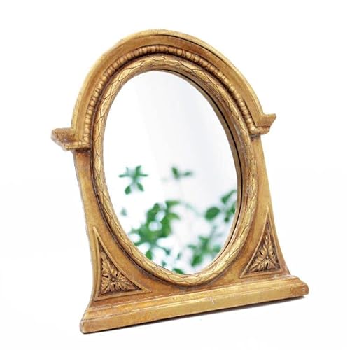 Eaoundm 21,1 x 18 cm Antiker Harzrahmen Dekorativer Wandspiegel Vintage Hängende Spiegel Tischspiegel Gold Oval von Eaoundm