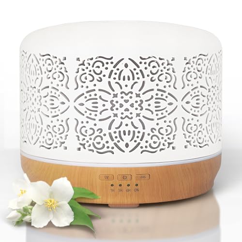Earnest Living Ätherisches Öl Diffusor Weiß Keramik Diffusor 500ml Timer Nachtlichter und Auto Off Funktion Home Office Luftbefeuchter Aromatherapie Diffusoren für ätherische Öle von Earnest Living
