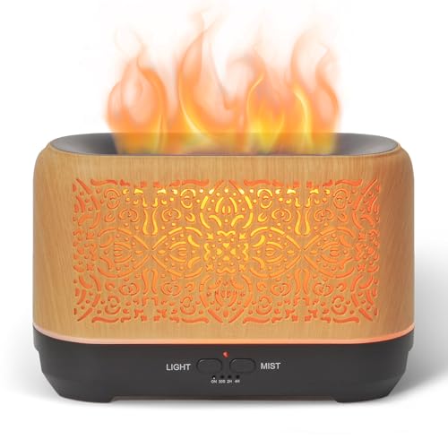 Earnest Living Flammen Aroma Diffuser 200 ml Luftbefeuchter Timer Nachtlichter und automatische Abschaltfunktion Home Office Luftbefeuchter Aromatherapie-Diffusoren für ätherische Öle Holzmaserung von Earnest Living
