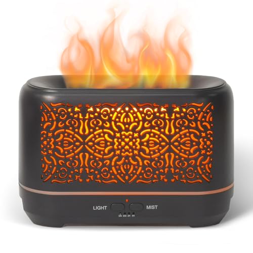 Earnest Living Flammen Aroma Diffuser 200 ml Luftbefeuchter Timer Nachtlichter und automatische Abschaltfunktion Home Office Luftbefeuchter Aromatherapie-Diffusoren für ätherische Öle Schwarz von Earnest Living