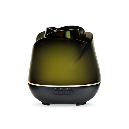 Earnest Living Rosen Aroma Diffuser – 150 ml Mini Ultraschall Diffusor für ätherische Öle – USB Duftlampe & Luftbefeuchter mit 7 Farben LED, Auto-Off – Geschenkidee für Frauen – Schwarz von Earnest Living