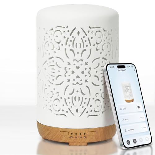 Earnest Living Smart WiFi Diffusor für ätherische Öle Keramik diffusor 250 ml mit Alexa Google Home App Telefonsteuerung LED und automatischer Abschaltung Büro-Luftbefeuchter Aromatherapie Weiß von Earnest Living