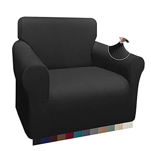 Earnmore 1 Stück Dicke Sofabezug Einzigartiges Pattern Sofaüberzug für 1 Sitzer Stretch rutschfeste Sofahusse für Wohnzimmer(1 Sitzer,Schwarz) von Earnmore