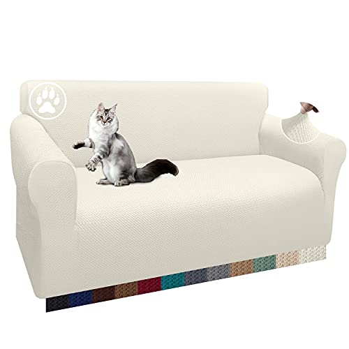 Earnmore 1 Stück Dicke Sofabezug Einzigartiges Pattern Sofaüberzug für 2 Sitzer Stretch rutschfeste Sofahusse für Wohnzimmer(2 Sitzer, Creme) von Earnmore