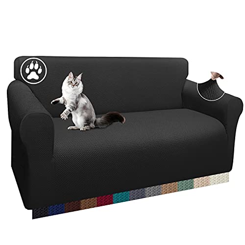 Earnmore 1 Stück Dicke Sofabezug Einzigartiges Pattern Sofaüberzug für 2 Sitzer Stretch rutschfeste Sofahusse für Wohnzimmer(2 Sitzer,Schwarz) von Earnmore