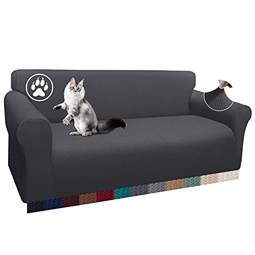 Earnmore 1 Stück Dicke Sofabezug Einzigartiges Pattern Sofaüberzug für 4 Sitzer Stretch rutschfeste Sofahusse für Wohnzimmer(4 Sitzer,Grau) von Earnmore