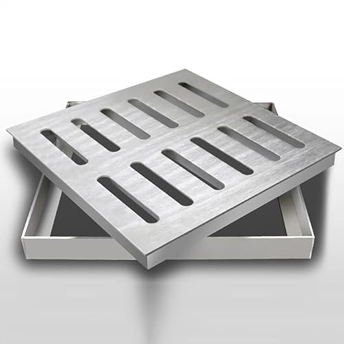 Earnmore Abflussgitter aus Edelstahl 304 mit Rahmen,Quadratische Kanalgitter Gitter Regenwasserbrunnenabdeckung Abfluss,Hochleistungs-Garagen-Bodenablaufsieb, Gartenrinnen-Entwässerungsauffangbecken von Earnmore