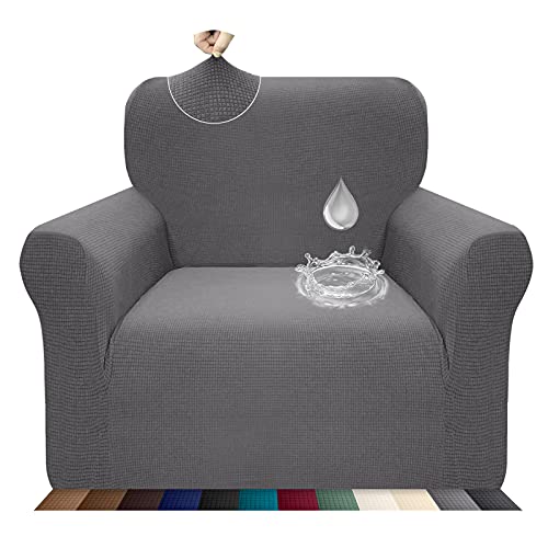 Earnmore Stretch Wasserdicht Sofabezug für 1 Sitzer Stylish Pattern Sofahusse Anti Rutsch Kratzfest Couchhusse mit Anti-Rutsch-Schaumstoffe(1 Sitzer,Hellgrau) von Earnmore
