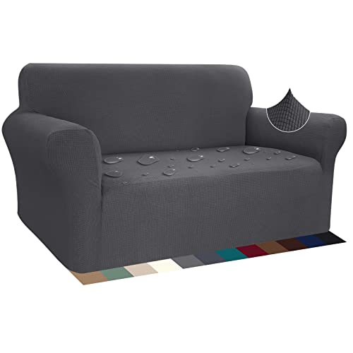 Earnmore Stretch Wasserdicht Sofabezug für 2 Sitzer Stylish Pattern Sofahusse Anti Rutsch Kratzfest Couchhusse mit Anti-Rutsch-Schaumstoffe(2 Sitzer,Grau) von Earnmore