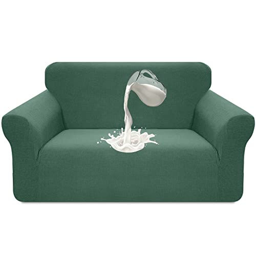 Earnmore Stretch Wasserdicht Sofabezug für 2 Sitzer Stylish Pattern Sofahusse Anti Rutsch Kratzfest Couchhusse mit Anti-Rutsch-Schaumstoffe (2 Sitzer, Salbei) von Earnmore