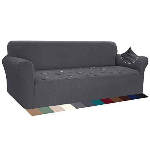 Earnmore Stretch Wasserdicht Sofabezug für 4 Sitzer Stylish Pattern Sofahusse Anti Rutsch Kratzfest Couchhusse mit Anti-Rutsch-Schaumstoffe(4 Sitzer,Grau) von Earnmore