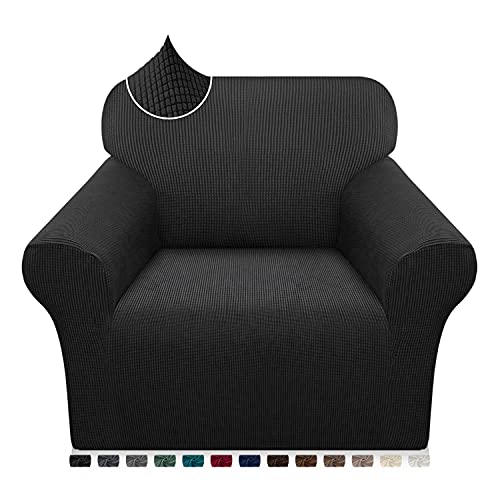 Earnmore Super Stretch Sofabezug 1 Stück Universal Couchbezug für Hunde Katze Elastische Jacquard Sofahusse mit Armlehnen(1 Sitzer,Schwarz) von Earnmore