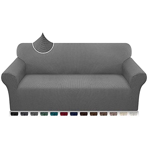 Earnmore Super Stretch Sofabezug 1 Stück Universal Couchbezug für Hunde Katze Elastische Jacquard Sofahusse mit Armlehnen(3 Sitzer,Hellgrau) von Earnmore