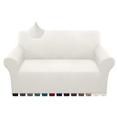 Earnmore Super Stretch Sofabezug 1 Stück Universal Couchbezug für Hunde Katze Elastische Jacquard Sofahusse mit Armlehnen (2 Sitzer, Creme) von Earnmore