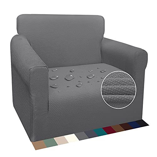 Earnmore Wasserdicht Sofabezug 1 Sitzer Verdickte Stretch Sofahusse Hunde und Katzen Rutschfester Möbelschutz mit Schaumstangen für Wohnzimmer Anti Rutsch (1 Sitzer,Hellgrau) von Earnmore