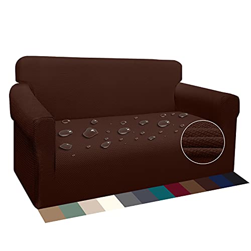 Earnmore Wasserdicht Sofabezug 1 Sitzer Verdickte Stretch Sofahusse Hunde und Katzen Rutschfester Möbelschutz mit Schaumstangen für Wohnzimmer Anti Rutsch (2 Sitzer,Schokolade) von Earnmore