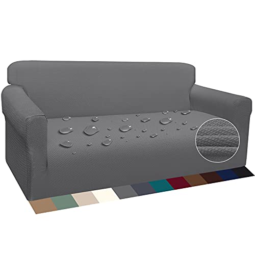 Earnmore Wasserdicht Sofabezug 1 Sitzer Verdickte Stretch Sofahusse Hunde und Katzen Rutschfester Möbelschutz mit Schaumstangen für Wohnzimmer Anti Rutsch (3 Sitzer,Hellgrau) von Earnmore