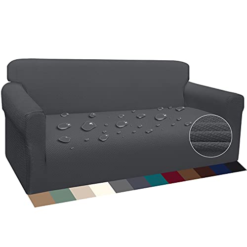 Earnmore Wasserdicht Sofabezug 2 Sitzer Verdickte Stretch Sofahusse Hunde und Katzen Rutschfester Möbelschutz mit Schaumstangen für Wohnzimmer Anti Rutsch (3 Sitzer,Grau) von Earnmore