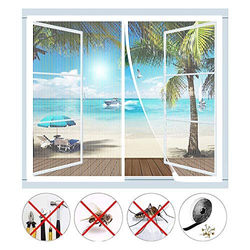 Fliegengitter Fenster magnetisch, automatisch geschlossen, Fliegengitter Tür Fenster ohne Bohren, für die meisten Arten von Fenstern oder Balkontür, Weiß (41 x 45 Zoll) 105 x 115 cm von Earnmore