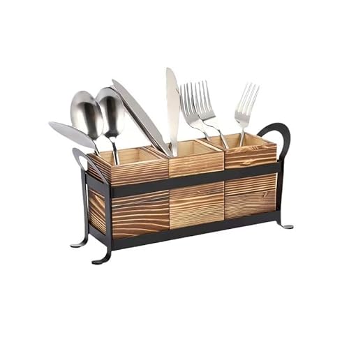 Earssa Utensilienhalter aus Holz mit Metallgestell, abnehmbarer Utensilienbehälter für Party, Besteck-Organizer für Küche, Gabeln, Löffel, Messer, Aufbewahrung von Earssa
