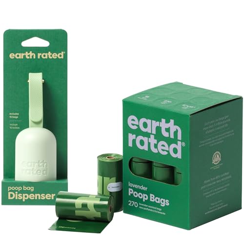 Bundle of Earth Rated Hundekotbeutel, garantiert auslaufsichere und extra dicke Abfallsäcke als Nachfüllrollen für Hunde, Lavendelduft, 270 Stück + Earth Rated Halter für Hundekotbeutel, unparfümiert von Earth Rated