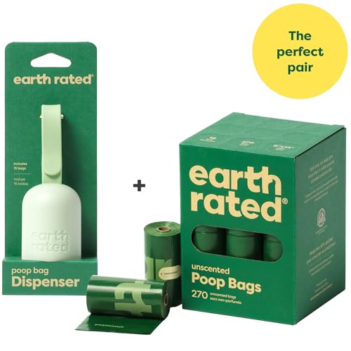 Bundle of Earth Rated Hundekotbeutel, garantiert auslaufsichere und extra dicke Abfallsäcke als Nachfüllrollen für Hunde, unparfümiert, 270 Stück + Earth Rated Halter für Hundekotbeutel von Earth Rated