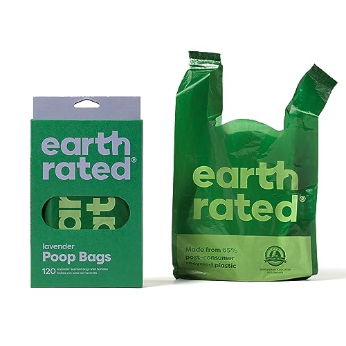 Earth Rated Hundekotbeutel, mit Henkeln, leicht zu verknoten und garantiert auslaufsicher, Lavendelduft, 120 Henkelbeutel von Earth Rated