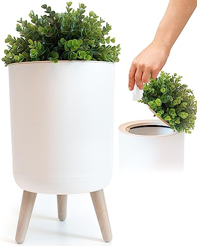 Earth & Mango® Kleiner Badezimmer-Mülleimer mit Deckel – kleiner Badezimmer-Mülleimer mit Deckel im Pflanzenstil – 4,8 Liter – Weiß – perfekt für Schlafzimmer, Büro und Badezimmer – Mülleimer, der wie von Earth & Mango