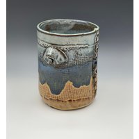 Handgemachter Blumentopf Oder Vase in Sattem Blau Und Braun von Earth2Table