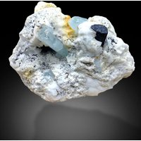 2626Gr Großer Natürlicher Blauer Aquamarinkristall Mit Schwarzem Turmalinkristall | B von EarthMineralsLTD