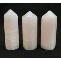 3 Stück Rosa Mangano Calcit Türme | Punkt Uv Reaktiv Kristall 384Gr | 37 von EarthMineralsLTD