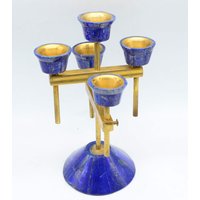 808Gr Hellblauer Lapis Lazuli Kerzenhalter Mit Coper | 5 Kerzenständer/Vintage | N von EarthMineralsLTD