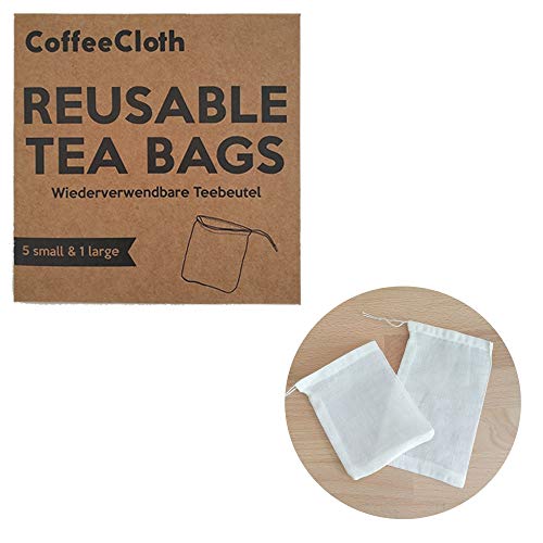 Earthtopia CoffeeCloth 6er Set Wiederverwendbare Teebeutel aus Stoff | 100% Bio-Baumwolle | Teefilter Permanentfilter Mehrwegfilter Dauerfilter (5X klein, 1x groß) von Earthtopia
