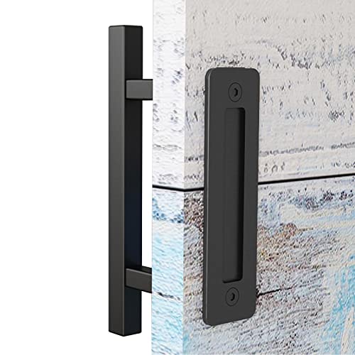 EaseLife Schiebetürgriffe und -griffe für Scheunentür, doppelseitig, strapazierfähig, quadratisch, rustikal, mattschwarz, pulverbeschichtet, einfache Installation, 30,5 cm von EaseLife