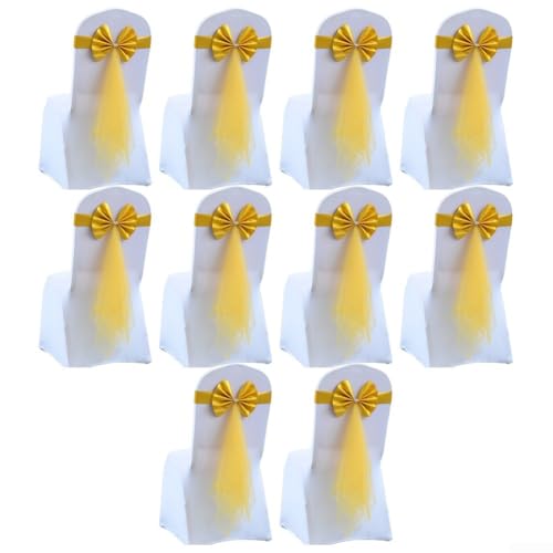 10 Stück elastische Stuhlschärpen mit Schnalle und Schleife für Hochzeit, Party, Hotel, Bankett, Dekoration, geeignet für verschiedene Stuhlgrößen (Gold) von EaseSunny