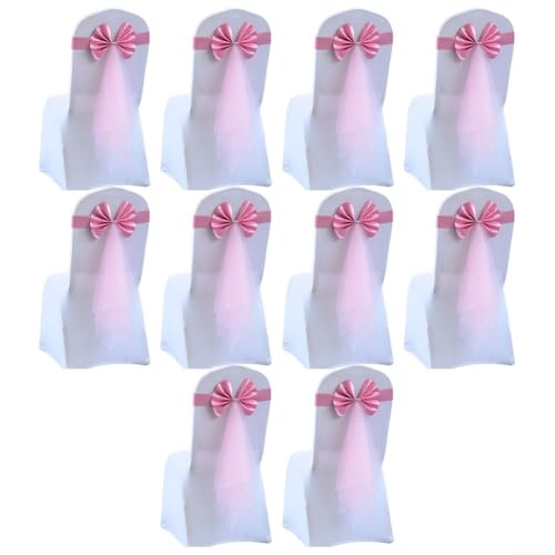 10 Stück elastische Stuhlschärpen mit Schnalle und Schleife für Hochzeit, Party, Hotel, Bankett, Dekoration, geeignet für verschiedene Stuhlgrößen (Rosa) von EaseSunny