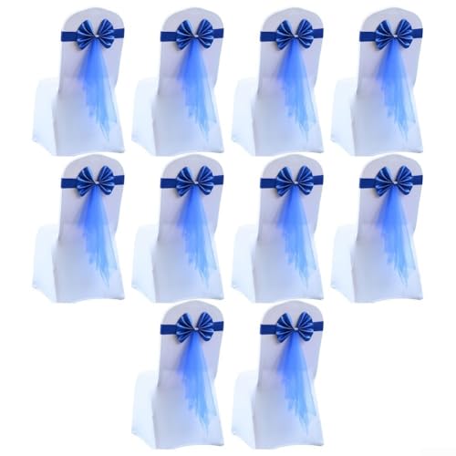 10 Stück elastische Stuhlschärpen mit Schnalle und Schleife für Hochzeit, Party, Hotel, Bankett, Dekoration, geeignet für verschiedene Stuhlgrößen (blau) von EaseSunny