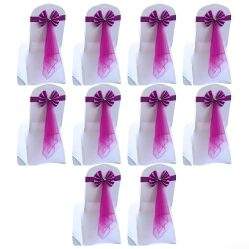 10 Stück elastische Stuhlschärpen mit Schnalle und Schleife für Hochzeit, Party, Hotel, Bankett, Dekoration, geeignet für verschiedene Stuhlgrößen (lila rot) von EaseSunny