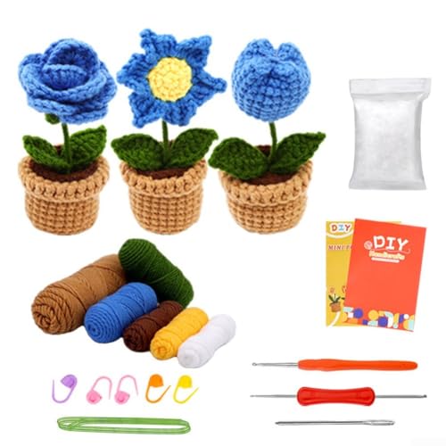 Beginner's Guide to Crocheting Flowers Complete DIY Kit Including Instructional Videos and Necessary Yarn Supplies (Blue Flowers) von EaseSunny