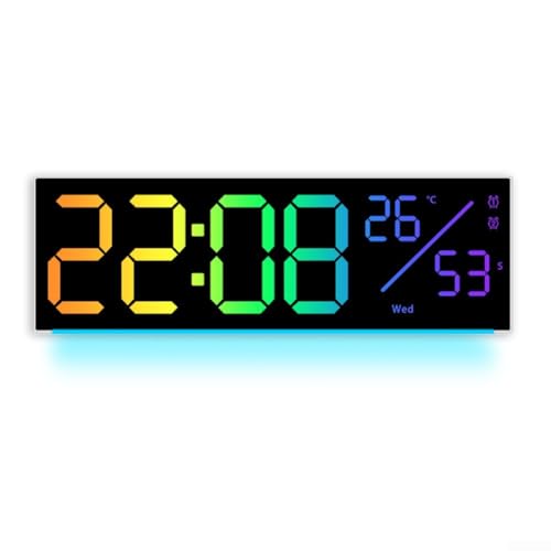 Digitale Wanduhr, großes Display, LED-Wanduhr mit RGB-Farbwechsel, Datum, Woche, Temperatur, einstellbare Helligkeit für Zuhause (weiß) von EaseSunny