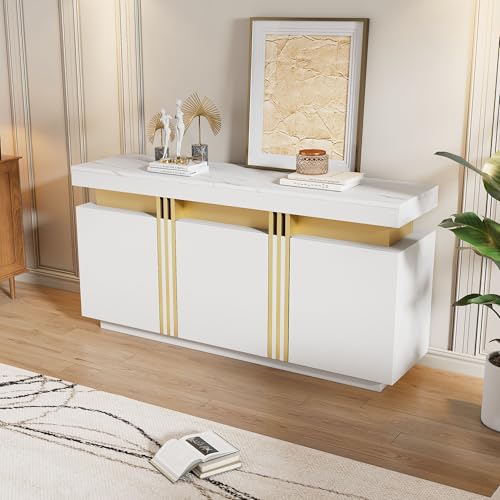 140x38x70cm Modernes Sideboard-Display, 3 Türen, Esszimmerschrank mit verstellbaren Trennwänden, perfekt für Küche, Wohnzimmer, Esszimmer, Flur (weißes) von Easexcy