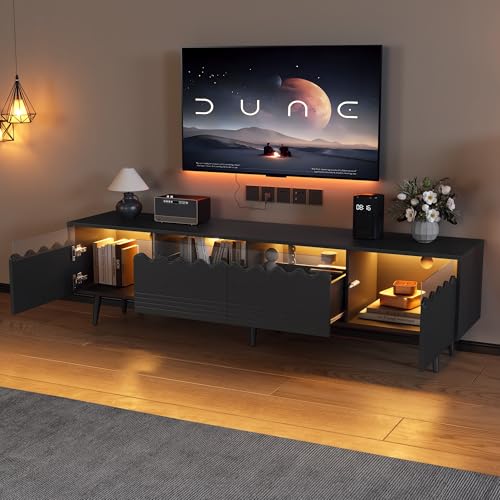 176 * 38 * 45cm Lowboard mit 6 Stützbeinen, TV-Ständer mit 2 Schubladen und 2 Schränken, Fernsehschrank, TV-Board, passend für TV-Ständer bis zu 75 Zoll, (Schwarz) von Easexcy