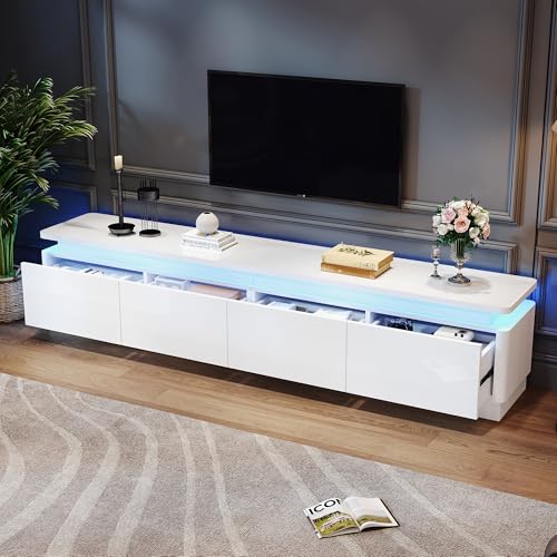 180x34x40cm TV Schrank,Tweiße Hochglanz-TV-Schrank-Couchtisch-Kombination,TV-Board und TV-Kommode Geeignet für Fernseher um 75/80 Zoll (1) von Easexcy