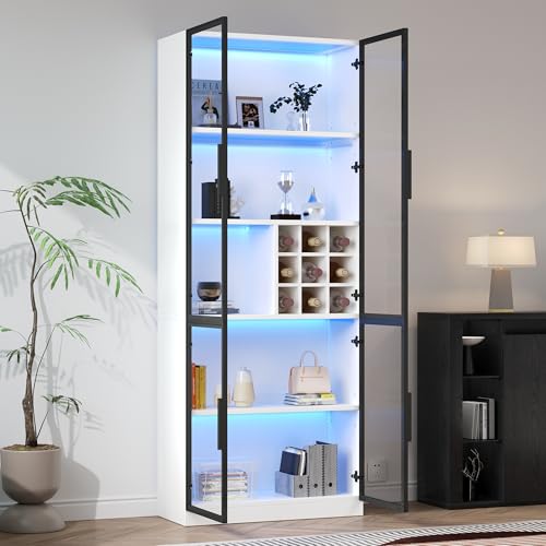 80x35x200cm Vitrine, Glasvitrine mit Glastüren mit LED,Hochschrank,Bücherschrank,Standvitrine,Weinschrank Eleganter Sideboard mit Doppeltüren 80x35x200cm Vitrine, Glasvitrine mit Glastüren mit LED,Hochschrank,Bücherschrank,Standvitrine,Weinschrank Eleganter Sideboard mit Doppeltüren von Easexcy