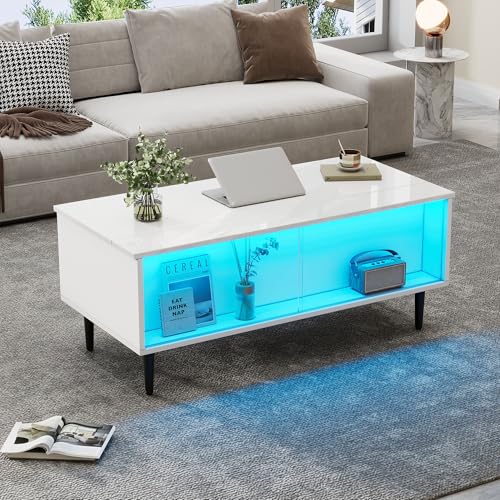 Easexcy 105 x 50 x 43 cm couchtisch Höhenverstellbarer Kaffeetisch mit Verstecktem Stauraum, wohnzimmertisch Mit LED-Licht,Weiß Mit 4 Beinen Easexcy 105 x 50 x 43 cm couchtisch Höhenverstellbarer Kaffeetisch mit Verstecktem Stauraum, wohnzimmertisch Mit LED-Licht,Weiß Mit 4 Beinen von Easexcy